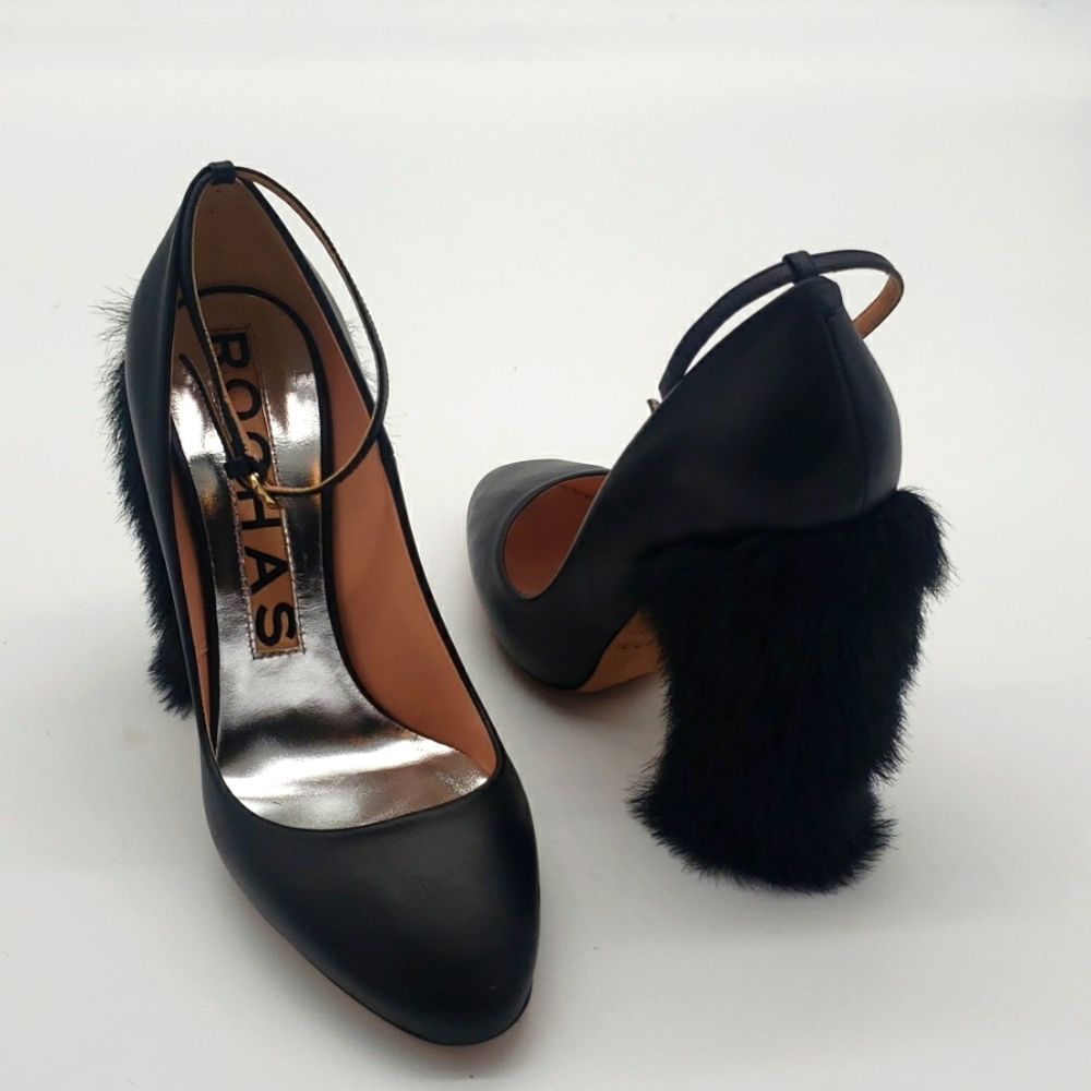 ROCHAS 3 INCH HEELS SIZE 39 COLOR BLACK 100% AUTHENTIC NEW NEVER BEEN WORN